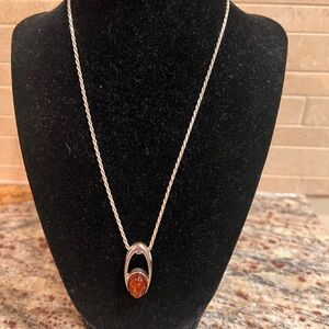 Elegant Baltic Cognac Amber and Silver Pendant Necklace